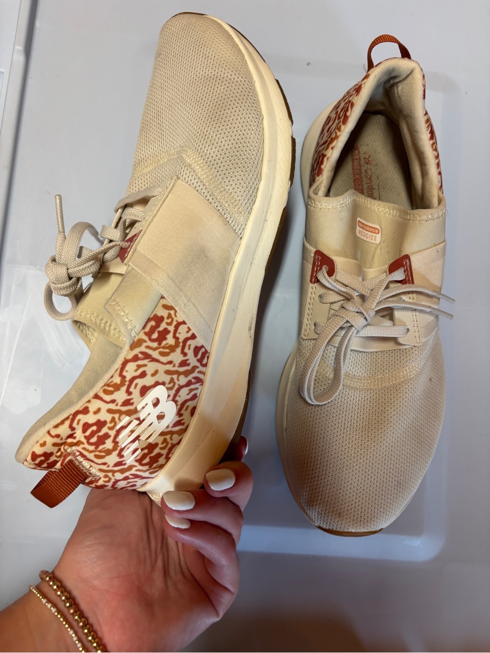 New Balance Women's Cream Slip-On Sneaker with Pink Leopard Heel - Picture 7 of 7